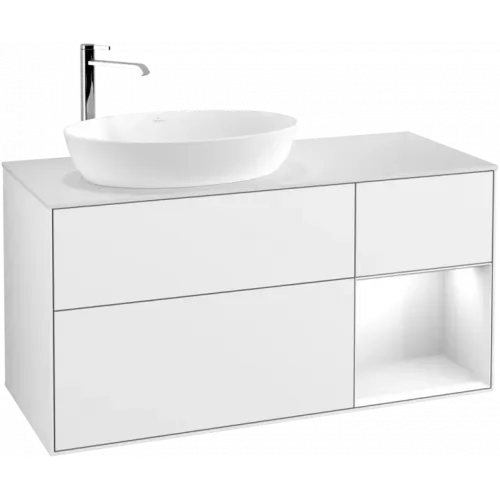 Villeroy & Boch Finion Тумба под раковину, с подсветкой, 3 выдвижных ящика, 1200 x 603 x 501 mm, Glossy White Lacquer / Glossy White Lacquer G931GFGF