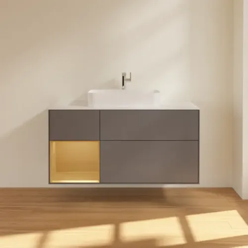 Villeroy & Boch Finion Тумба под раковину, с подсветкой, 3 выдвижных ящика, 1200 x 603 x 501 mm, Anthracite Matt Lacquer / Gold Matt Lacquer F411HFGK