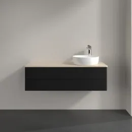 Villeroy & Boch Antao Тумба под раковину, с подсветкой, 2 выдвижных ящика, 1200 x 360 x 500 mm, лицевая поверхность без текстурированной отделки, Black Matt Lacquer / Botticino L23053PD