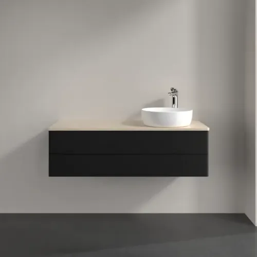 Villeroy & Boch Antao Тумба под раковину, с подсветкой, 2 выдвижных ящика, 1200 x 360 x 500 mm, лицевая поверхность без текстурированной отделки, Black Matt Lacquer / Botticino L23053PD
