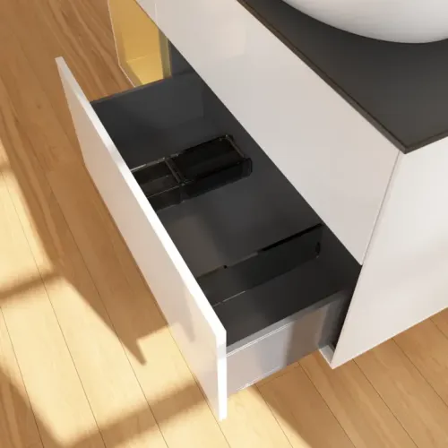 Villeroy & Boch Finion Тумба под раковину, с подсветкой, 3 выдвижных ящика, 1200 x 603 x 501 mm, Glossy White Lacquer / Gold Matt Lacquer G922HFGF