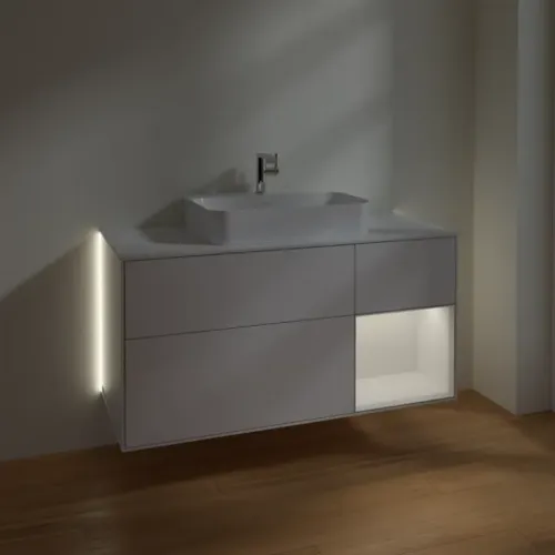 Villeroy & Boch Finion Тумба под раковину, с подсветкой, 3 выдвижных ящика, 1200 x 603 x 501 mm, Glossy White Lacquer / Glossy White Lacquer G421GFGF