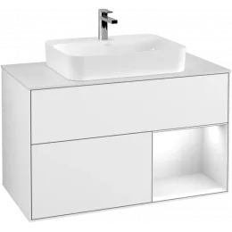 Villeroy & Boch Finion Тумба под раковину, с подсветкой, 2 выдвижных ящика, 1000 x 603 x 501 mm, Glossy White Lacquer / Glossy White Lacquer G371GFGF