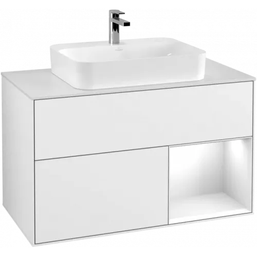 Villeroy & Boch Finion Тумба под раковину, с подсветкой, 2 выдвижных ящика, 1000 x 603 x 501 mm, Glossy White Lacquer / Glossy White Lacquer G371GFGF