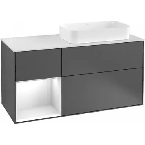 Villeroy & Boch Finion Тумба под раковину, с подсветкой, 3 выдвижных ящика, 1200 x 603 x 501 mm, Silk Grey Matt Lacquer / Black Matt Lacquer G271PDHJ