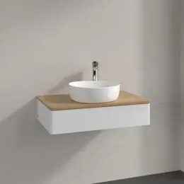 Villeroy & Boch Antao Тумба под раковину, 1 выдвижной ящик, 800 x 190 x 500 mm, лицевая поверхность без текстурированной отделки, Glossy White Lacquer / Honey Oak K08051GF