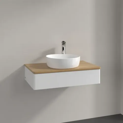 Villeroy & Boch Antao Тумба под раковину, 1 выдвижной ящик, 800 x 190 x 500 mm, лицевая поверхность без текстурированной отделки, Glossy White Lacquer / Honey Oak K08051GF