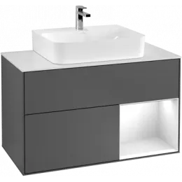 Villeroy & Boch Finion Тумба под раковину, с подсветкой, 2 выдвижных ящика, 1000 x 603 x 501 mm, Silk Grey Matt Lacquer / Black Matt Lacquer G121PDHJ