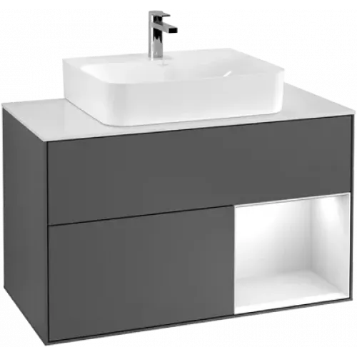 Villeroy & Boch Finion Тумба под раковину, с подсветкой, 2 выдвижных ящика, 1000 x 603 x 501 mm, Silk Grey Matt Lacquer / Black Matt Lacquer G121PDHJ