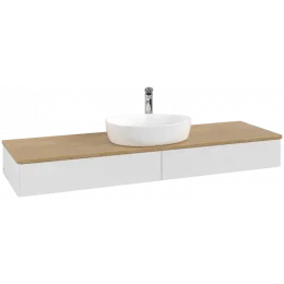Villeroy & Boch Antao Тумба под раковину, с подсветкой, 2 выдвижных ящика, 1600 x 190 x 500 mm, лицевая поверхность без текстурированной отделки, Glossy White Lacquer / Honey Oak L14051GF