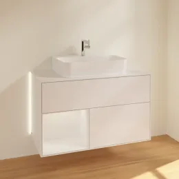 Villeroy & Boch Finion Тумба под раковину, с подсветкой, 2 выдвижных ящика, 1000 x 603 x 501 mm, Glossy White Lacquer / Glossy White Lacquer G111GFGF