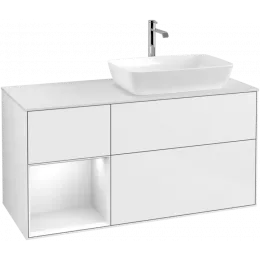 Villeroy & Boch Finion Тумба под раковину, с подсветкой, 3 выдвижных ящика, 1200 x 603 x 501 mm, Glossy White Lacquer / Glossy White Lacquer F801GFGF