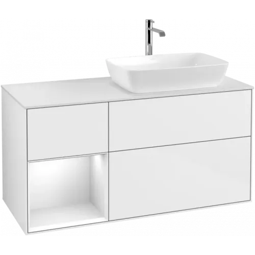 Villeroy & Boch Finion Тумба под раковину, с подсветкой, 3 выдвижных ящика, 1200 x 603 x 501 mm, Glossy White Lacquer / Glossy White Lacquer F801GFGF