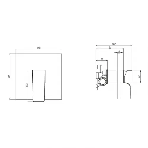 Смеситель Villeroy & Boch Architectura Square TVS125002000K5 для душа, черный матовый TVS125002000K5