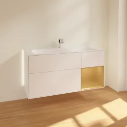 Villeroy & Boch Finion Тумба под раковину, с подсветкой, 3 выдвижных ящика, 1196 x 591 x 498 mm, White Matt Lacquer / Gold Matt Lacquer G070HFMT