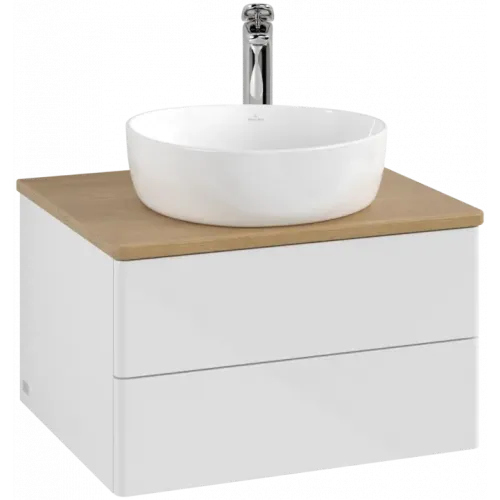 Villeroy & Boch Antao Тумба под раковину, с подсветкой, 2 выдвижных ящика, 600 x 360 x 500 mm, лицевая поверхность без текстурированной отделки, Glossy White Lacquer / Honey Oak L18051GF