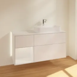 Villeroy & Boch Finion Тумба под раковину, с подсветкой, 3 выдвижных ящика, 1200 x 603 x 501 mm, Glossy White Lacquer / Glossy White Lacquer G271GFGF