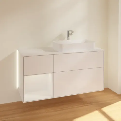 Villeroy & Boch Finion Тумба под раковину, с подсветкой, 3 выдвижных ящика, 1200 x 603 x 501 mm, Glossy White Lacquer / Glossy White Lacquer G271GFGF