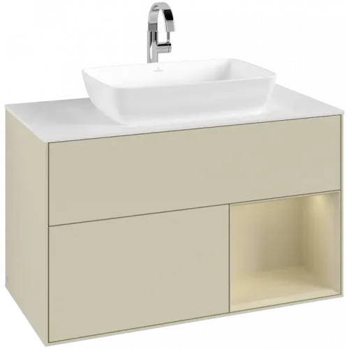 Villeroy & Boch Finion Тумба под раковину, с подсветкой, 2 выдвижных ящика, 1000 x 603 x 501 mm, Silk Grey Matt Lacquer / Silk Grey Matt Lacquer F781HJHJ
