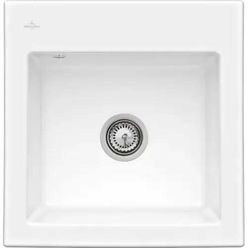 Villeroy & Boch Subway 50 S flat Мойка, включая Комплект слива с ручным управлением, выкл Керамика, 490 x 475 mm, Альпийский белый CeramicPlus 33151FR1