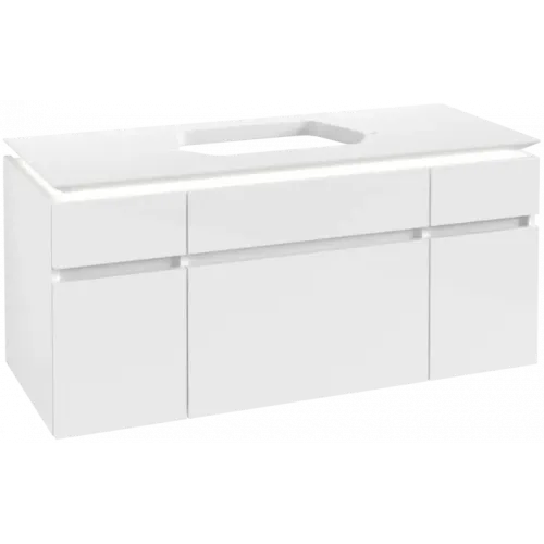 Villeroy & Boch Legato Тумба под раковину, с подсветкой, 5 выдвижных ящиков, 1200 x 550 x 500 mm, Glossy White / Glossy White B758L0DH