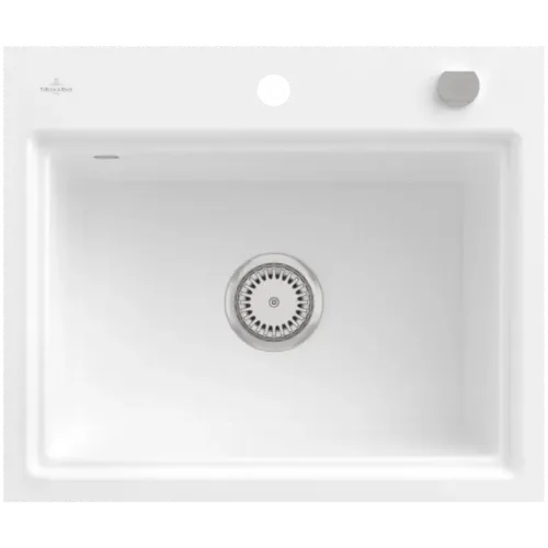 Villeroy & Boch Subway Style 60 S Flat Мойка, включая Комплект слива с эксцентриком, сливная решетка , выкл Керамика, 580 x 490 mm, Альпийский белый CeramicPlus 33662FR1