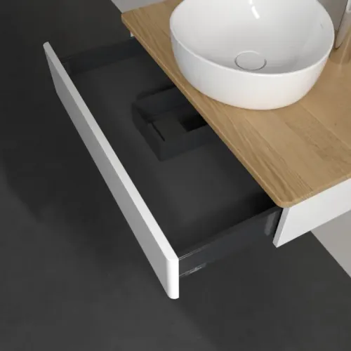Villeroy & Boch Antao Тумба под раковину, 1 выдвижной ящик, 800 x 190 x 500 mm, лицевая поверхность без текстурированной отделки, Glossy White Lacquer / Honey Oak K08051GF