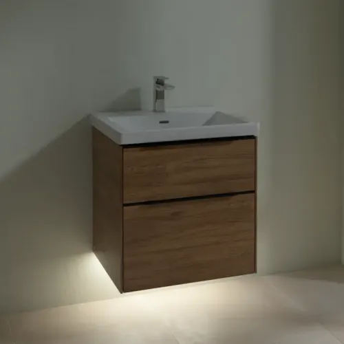 Villeroy & Boch Subway 3.0 Тумба под раковину, с подсветкой, 2 выдвижных ящика, 572 x 576 x 478 mm, Oak Kansas C578L1RH