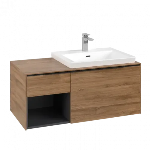 Villeroy & Boch Subway 3.0 Тумба под раковину, с подсветкой, 2 выдвижных ящика, 1001 x 423 x 516 mm, Oak Kansas / Oak Kansas C571L1RH