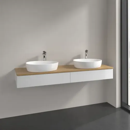 Villeroy & Boch Antao Тумба под раковину, 2 выдвижных ящика, 1600 x 190 x 500 mm, лицевая поверхность без текстурированной отделки, Glossy White Lacquer / Honey Oak K17051GF