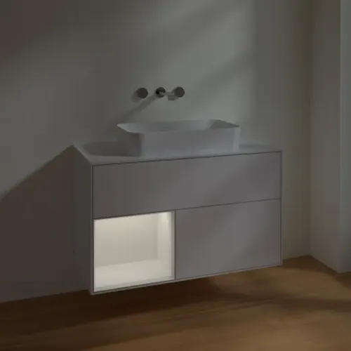 Villeroy & Boch Finion Тумба под раковину, с подсветкой, 2 выдвижных ящика, 1000 x 603 x 501 mm, Glossy White Lacquer / Glossy White Lacquer F651GFGF