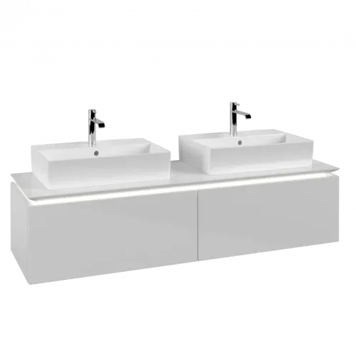 Villeroy & Boch Legato Тумба под раковину, с подсветкой, 2 выдвижных ящика, 1600 x 380 x 500 mm, Glossy White / Glossy White B676L0DH