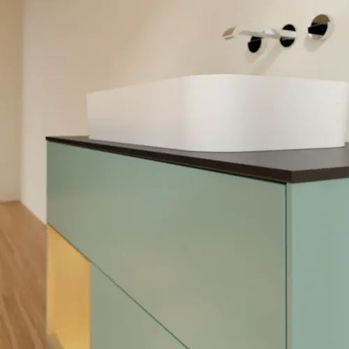 Villeroy & Boch Finion Тумба под раковину, с подсветкой, 2 выдвижных ящика, 1000 x 603 x 501 mm, Olive Matt Lacquer / Gold Matt Lacquer F652HFGM