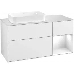 Villeroy & Boch Finion Тумба под раковину, с подсветкой, 3 выдвижных ящика, 1200 x 603 x 501 mm, Glossy White Lacquer / Glossy White Lacquer G281GFGF