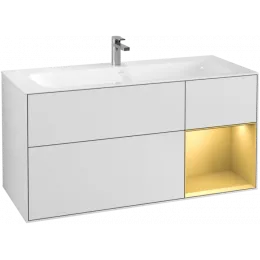 Villeroy & Boch Finion Тумба под раковину, с подсветкой, 3 выдвижных ящика, 1196 x 591 x 498 mm, White Matt Lacquer / Gold Matt Lacquer G070HFMT