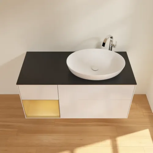 Villeroy & Boch Finion Тумба под раковину, с подсветкой, 3 выдвижных ящика, 1200 x 603 x 501 mm, Glossy White Lacquer / Gold Matt Lacquer G922HFGF