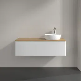 Villeroy & Boch Antao Тумба под раковину, с подсветкой, 1 выдвижной ящик, 1200 x 360 x 500 mm, лицевая поверхность без текстурированной отделки, Glossy White Lacquer / Honey Oak L34051GF