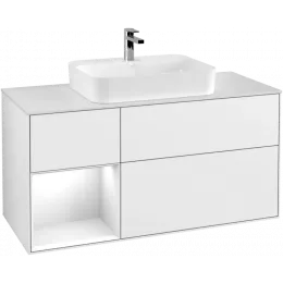 Villeroy & Boch Finion Тумба под раковину, с подсветкой, 3 выдвижных ящика, 1200 x 603 x 501 mm, Glossy White Lacquer / Glossy White Lacquer G411GFGF