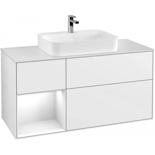 Villeroy & Boch Finion Тумба под раковину, с подсветкой, 3 выдвижных ящика, 1200 x 603 x 501 mm, Glossy White Lacquer / Glossy White Lacquer G411GFGF