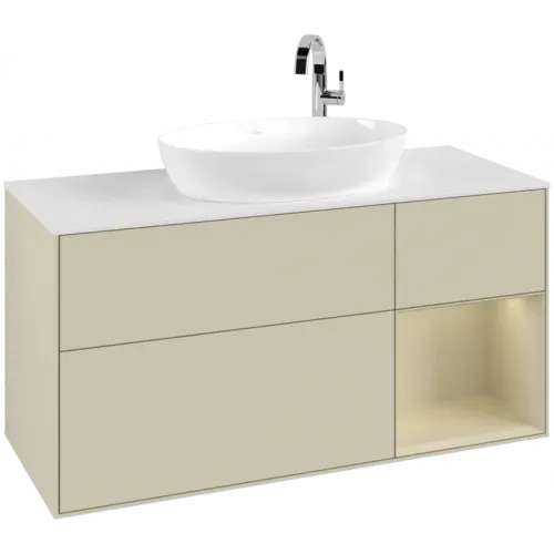Villeroy & Boch Finion Тумба под раковину, с подсветкой, 3 выдвижных ящика, 1200 x 603 x 501 mm, Silk Grey Matt Lacquer / Silk Grey Matt Lacquer F951HJHJ