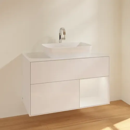 Villeroy & Boch Finion Тумба под раковину, с подсветкой, 2 выдвижных ящика, 1000 x 603 x 501 mm, Glossy White Lacquer / Glossy White Lacquer F781GFGF