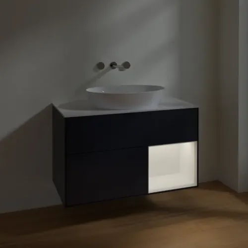 Villeroy & Boch Finion Тумба под раковину, с подсветкой, 2 выдвижных ящика, 1000 x 603 x 501 mm, Midnight Blue Matt Lacquer / White Matt Lacquer FA21MTHG