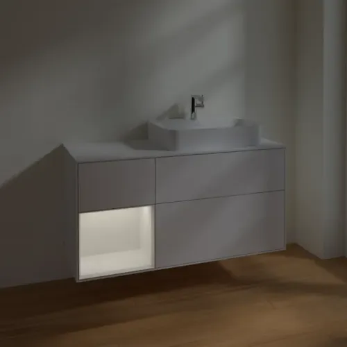 Villeroy & Boch Finion Тумба под раковину, с подсветкой, 3 выдвижных ящика, 1200 x 603 x 501 mm, Glossy White Lacquer / Glossy White Lacquer F391GFGF