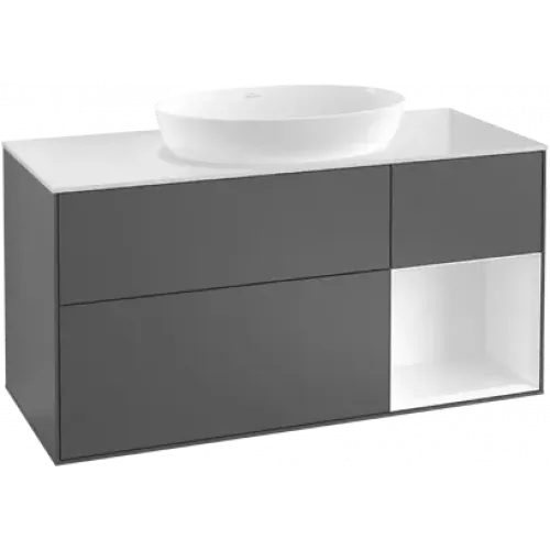 Villeroy & Boch Finion Тумба под раковину, с подсветкой, 3 выдвижных ящика, 1200 x 603 x 501 mm, Silk Grey Matt Lacquer / Silk Grey Matt Lacquer G951HJHJ