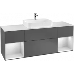Villeroy & Boch Finion Тумба под раковину, с подсветкой, 4 выдвижных ящика, 1600 x 603 x 501 mm, Silk Grey Matt Lacquer / Midnight Blue Matt Lacquer F452HGHJ