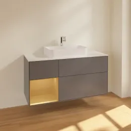 Villeroy & Boch Finion Тумба под раковину, с подсветкой, 3 выдвижных ящика, 1200 x 603 x 501 mm, Anthracite Matt Lacquer / Gold Matt Lacquer F411HFGK