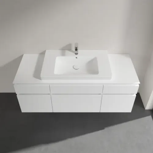 Villeroy & Boch Legato Тумба под раковину, 5 выдвижных ящиков, 1400 x 550 x 500 mm, Glossy White / Glossy White B69900DH