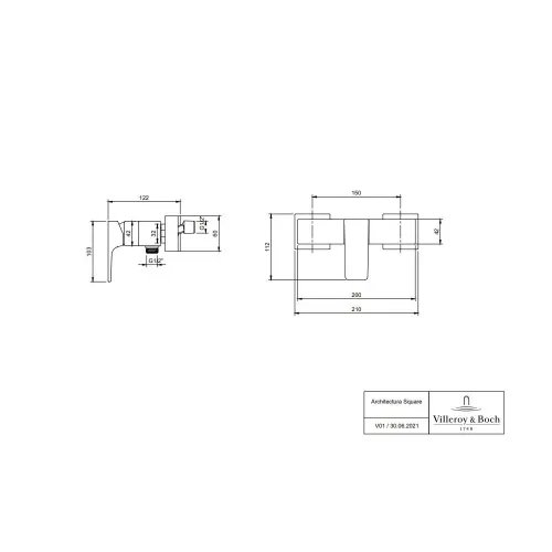 Смеситель Villeroy & Boch Architectura Square TVS125001000K5 для душа, черный матовый TVS125001000K5