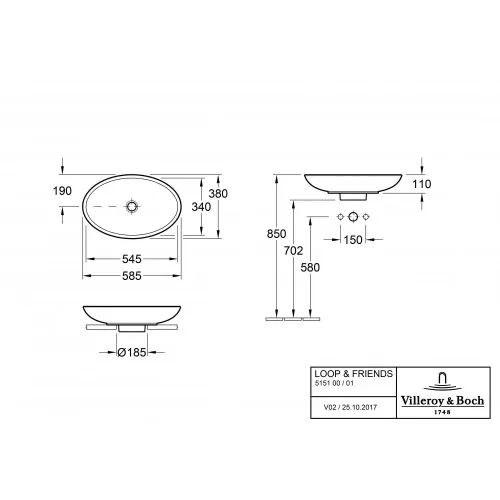 Раковина накладная Villeroy & Boch Loop & Friends 38 x 58.5 см CeramicPlus 515100R1