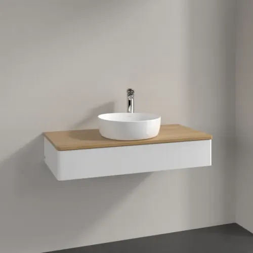 Villeroy & Boch Antao Тумба под раковину, с подсветкой, 1 выдвижной ящик, 1000 x 190 x 500 mm, лицевая поверхность без текстурированной отделки, Glossy White Lacquer / Honey Oak L09051GF